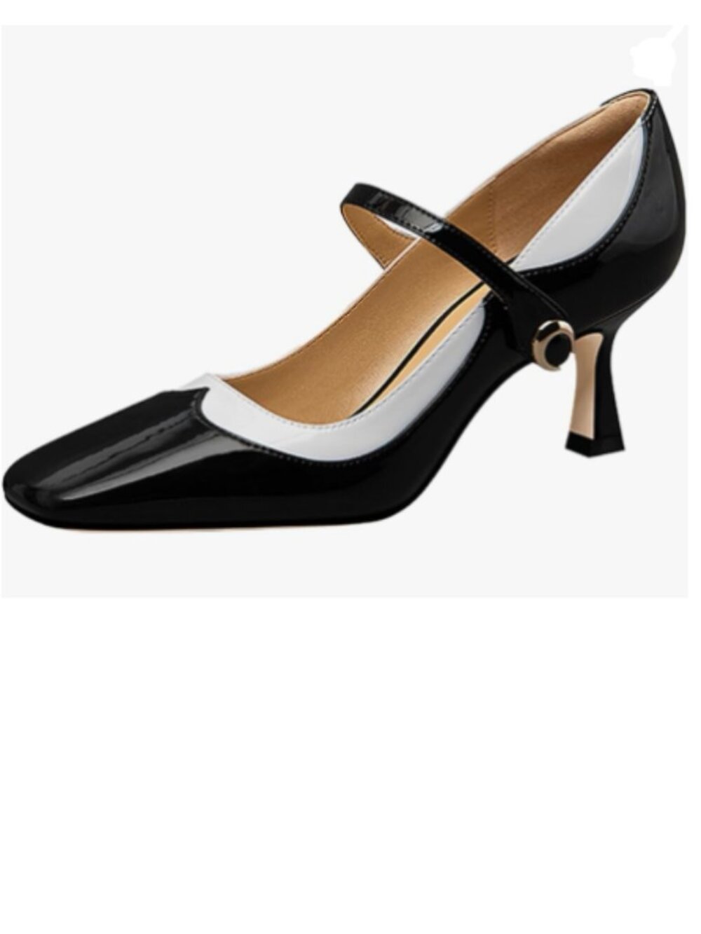 YDN Black Square Toe Mary Janes Pumps Fashion Mid Heels Ankle Strap Dress Shoes